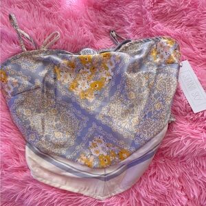 Sienna Sky Floral Satin Top in Blue and Yellow